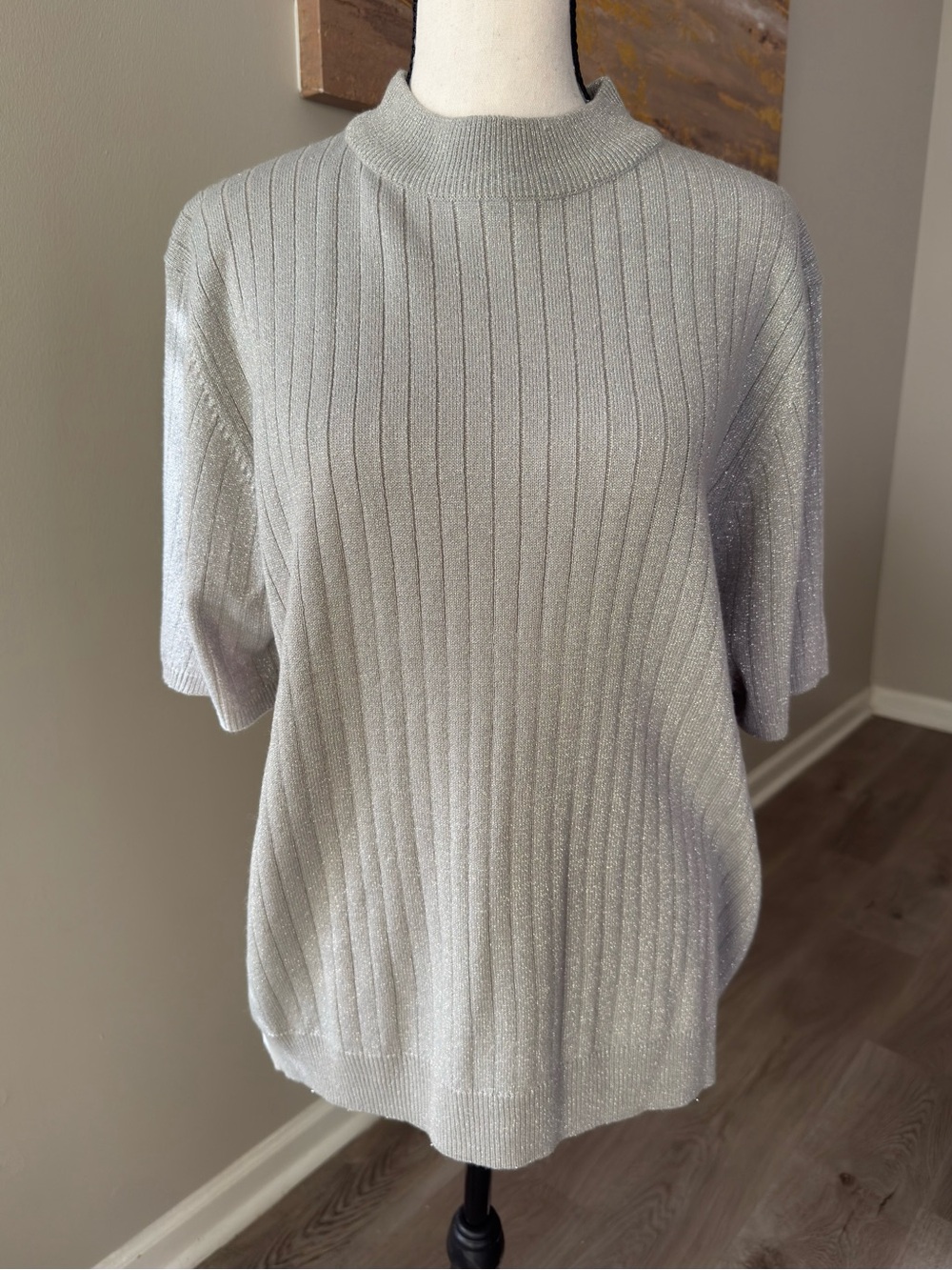 Vintage Y2K Sag Harbor Silver Metallic Mock Neck Top XL NWT 2003
